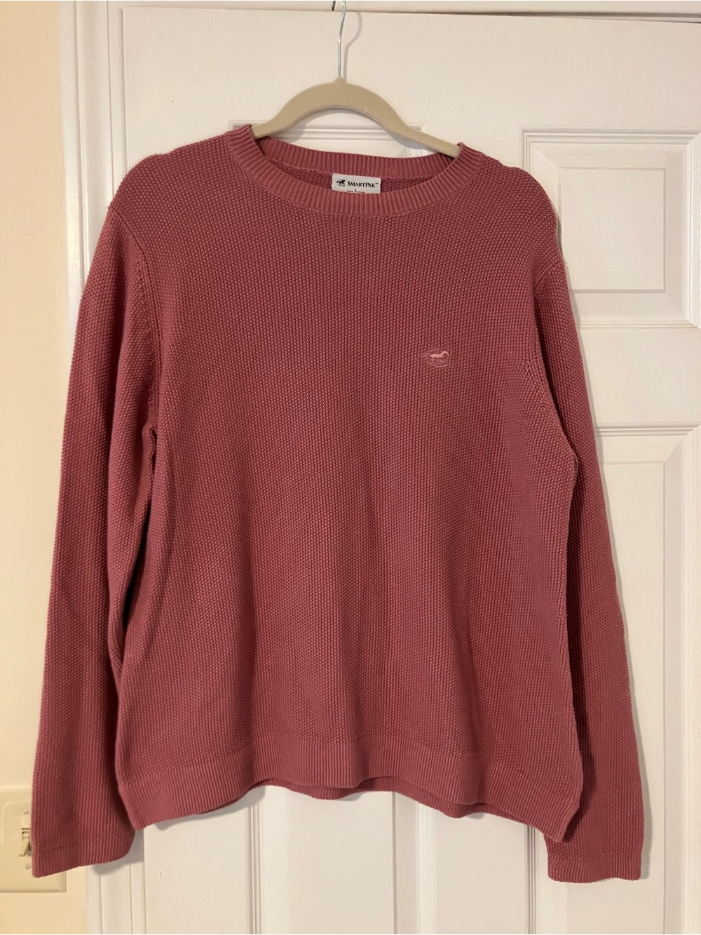 SmartPak Pink Knit Equestrian Sweater with Suede Elbow Patches L
